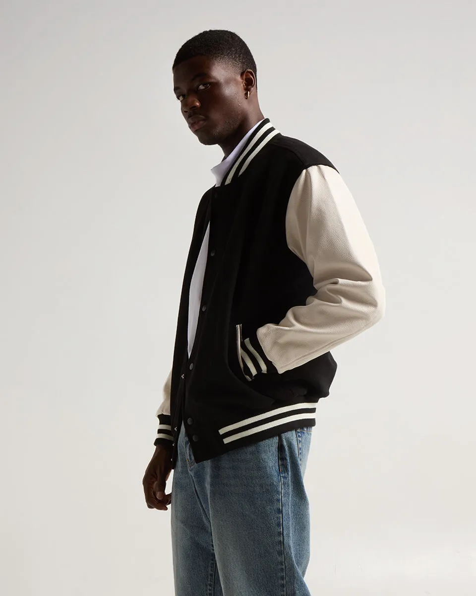 Leather Letterman Jacket - No Logo