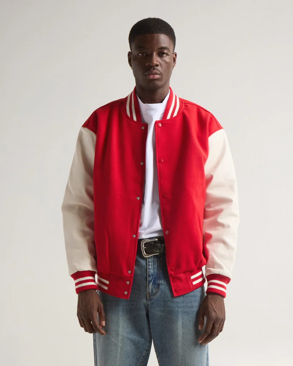 Leather Letterman Jacket - No Logo
