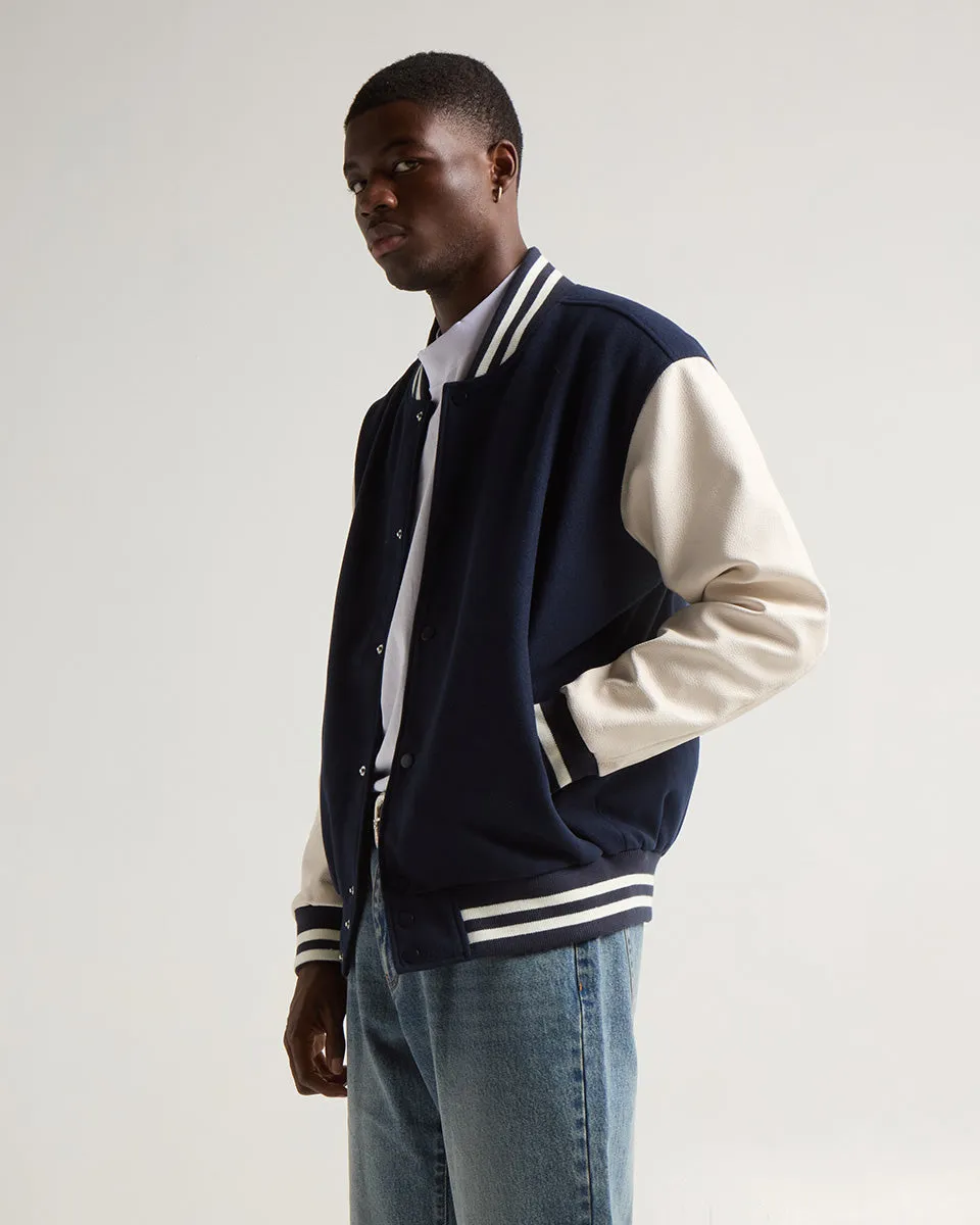Leather Letterman Jacket - No Logo