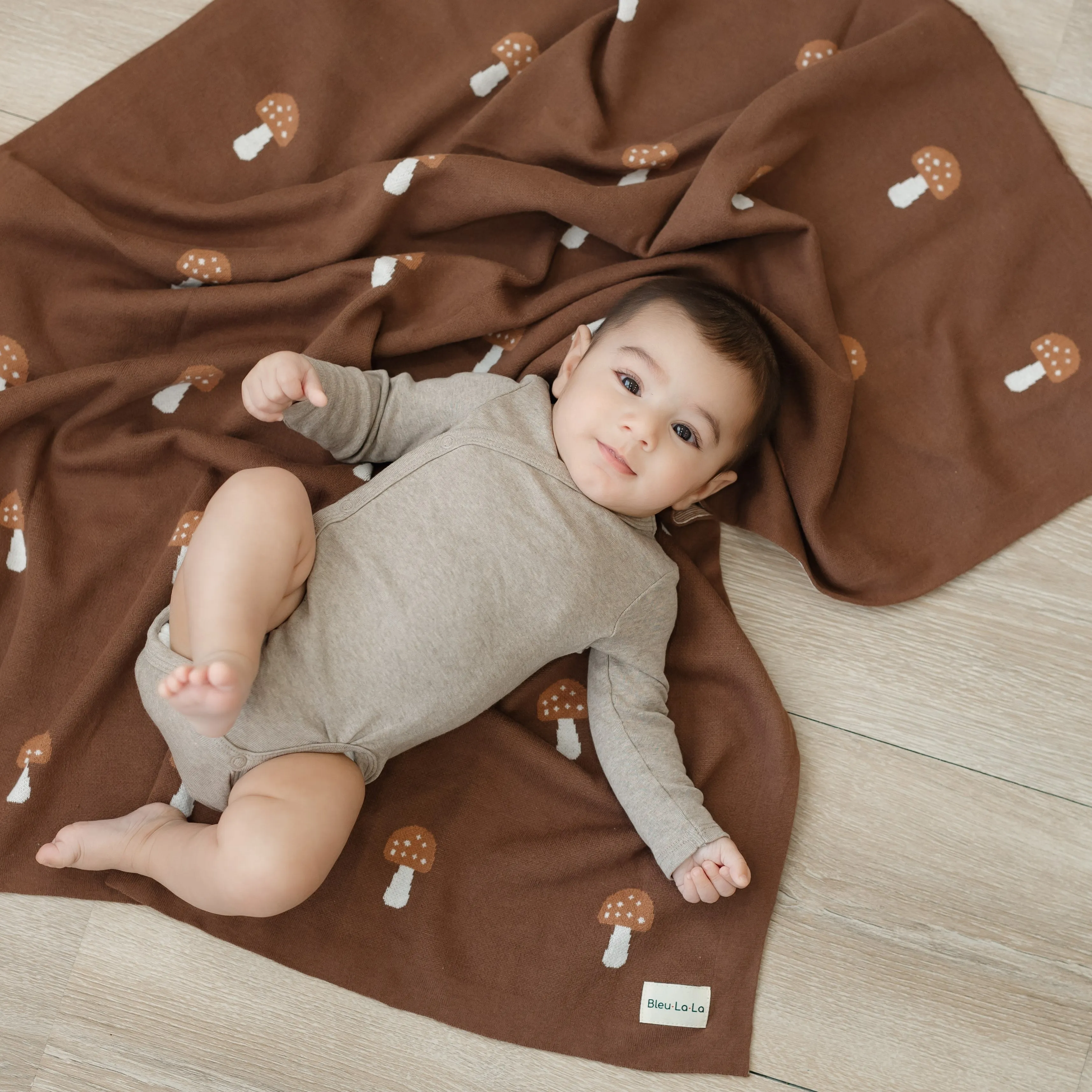 Luxury Knit Mushroom Swaddle Baby Blanket by Bleu La La