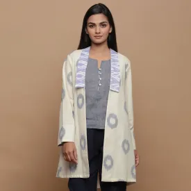 Off-White Shawl Collar Handwoven Ikat Cotton Shrug