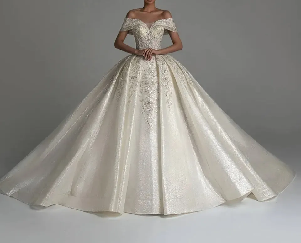 Premium Sparkle Heavy Satin Ball Wedding Gown All Sizes