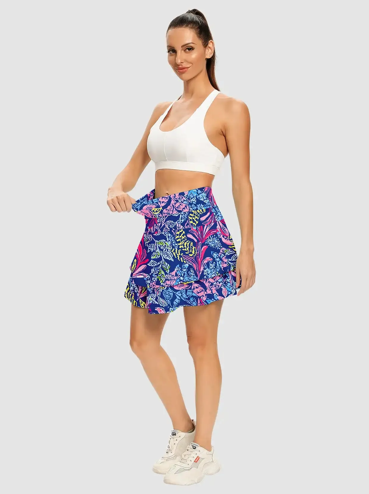 Purple and Blue Double-Layer Active Skorts with Pockets