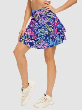 Purple and Blue Double-Layer Active Skorts with Pockets
