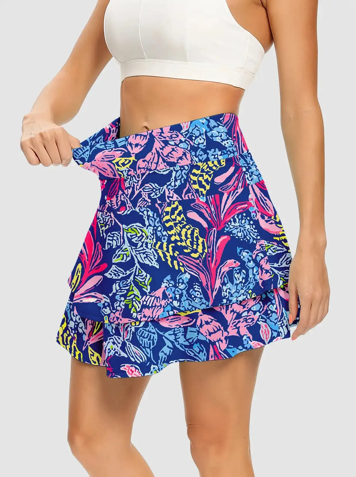 Purple and Blue Double-Layer Active Skorts with Pockets