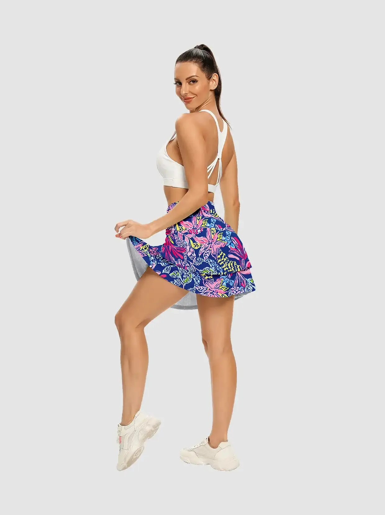 Purple and Blue Double-Layer Active Skorts with Pockets
