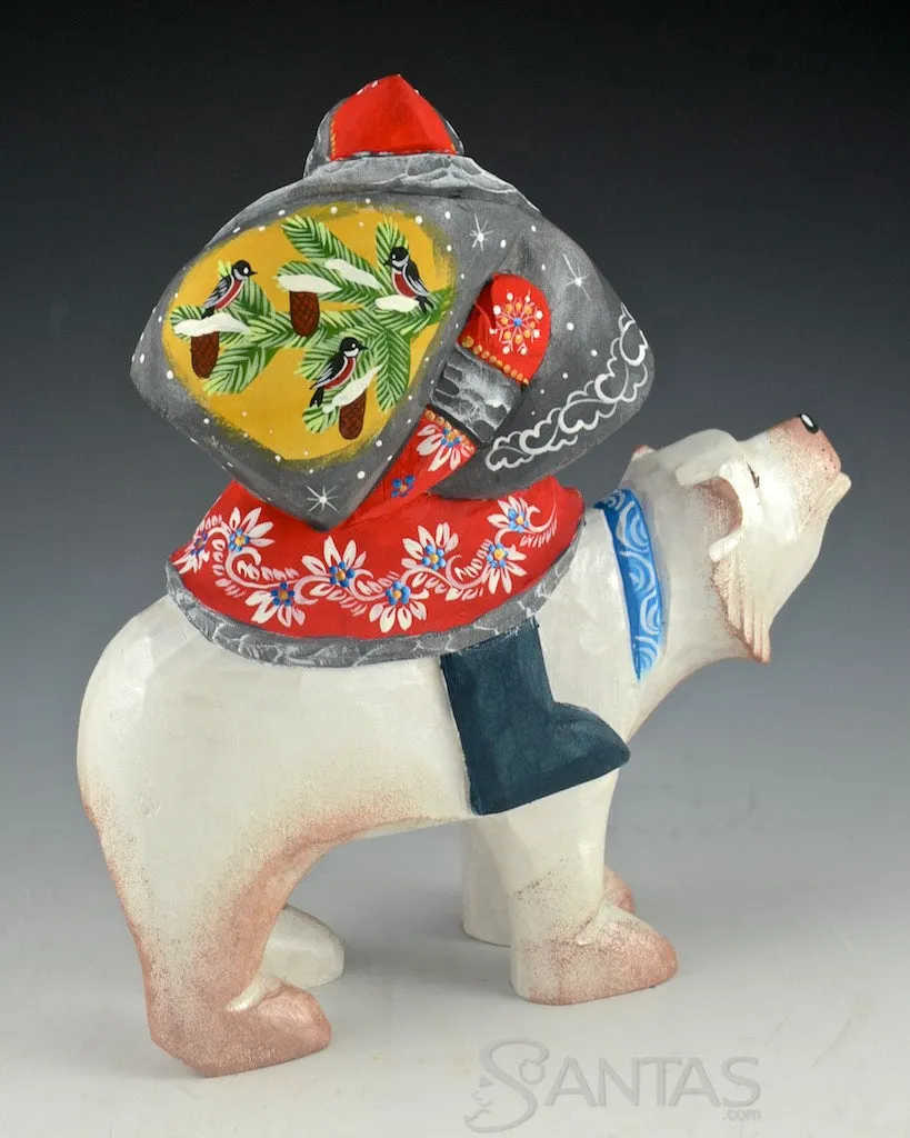 Red Russian Santa Riding Polar Bear