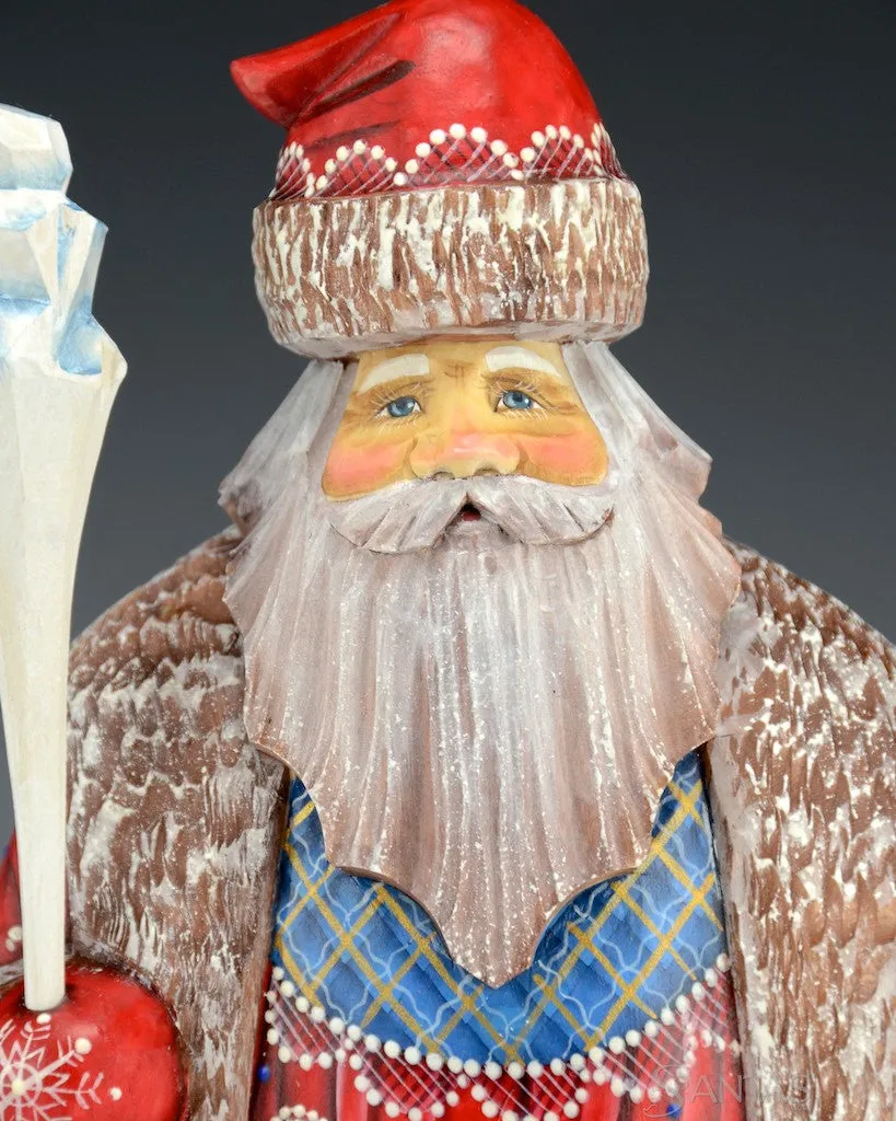 Red White and Blue Frosted Russian Santa with Staff