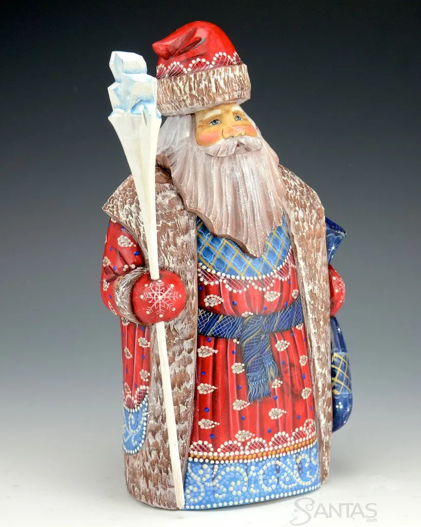 Red White and Blue Frosted Russian Santa with Staff