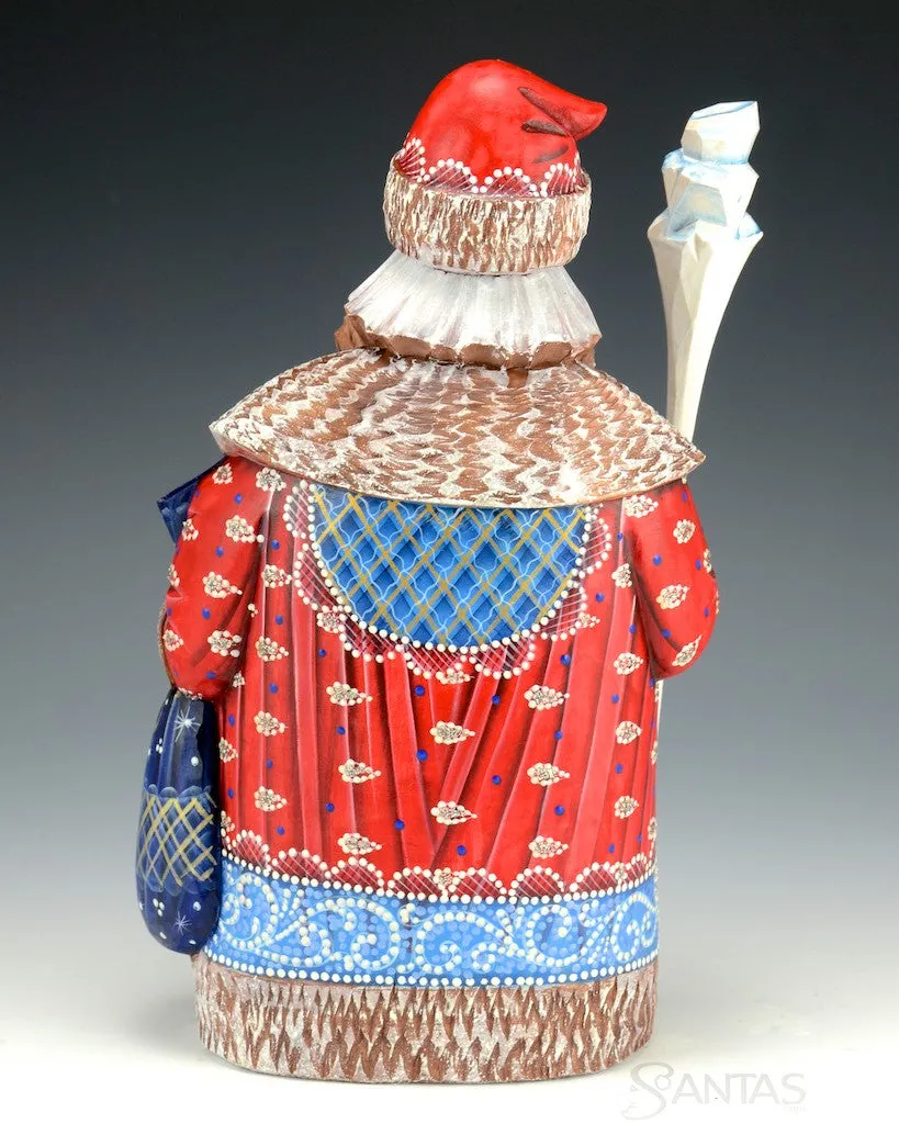 Red White and Blue Frosted Russian Santa with Staff