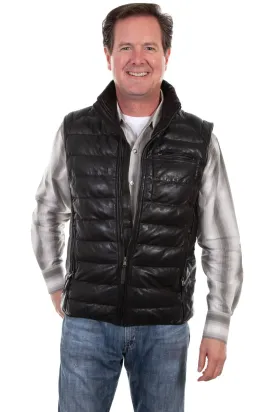 Scully Mens Black Leather Ribbed Vest S