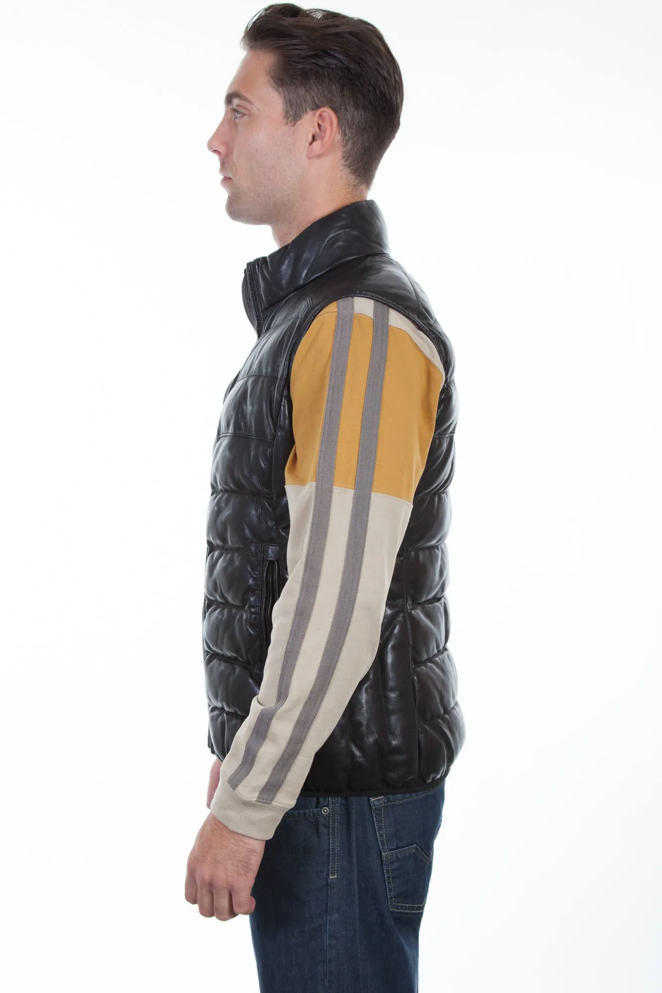Scully Mens Black Leather Ribbed Vest S