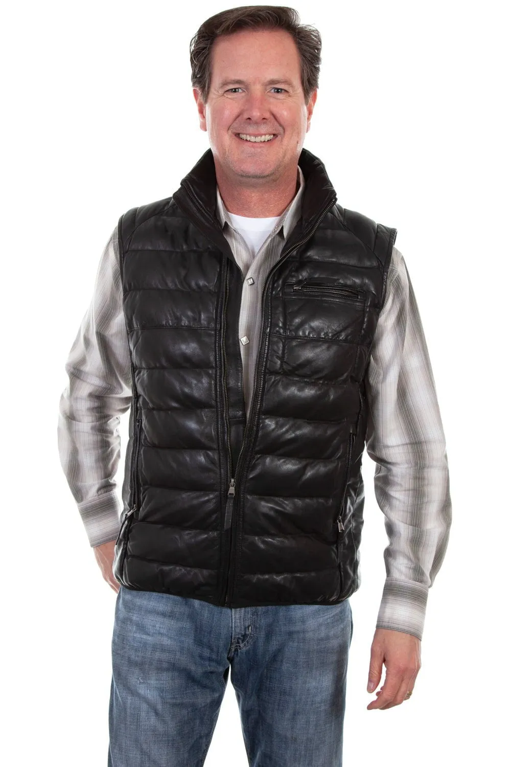 Scully Mens Black Leather Ribbed Vest S