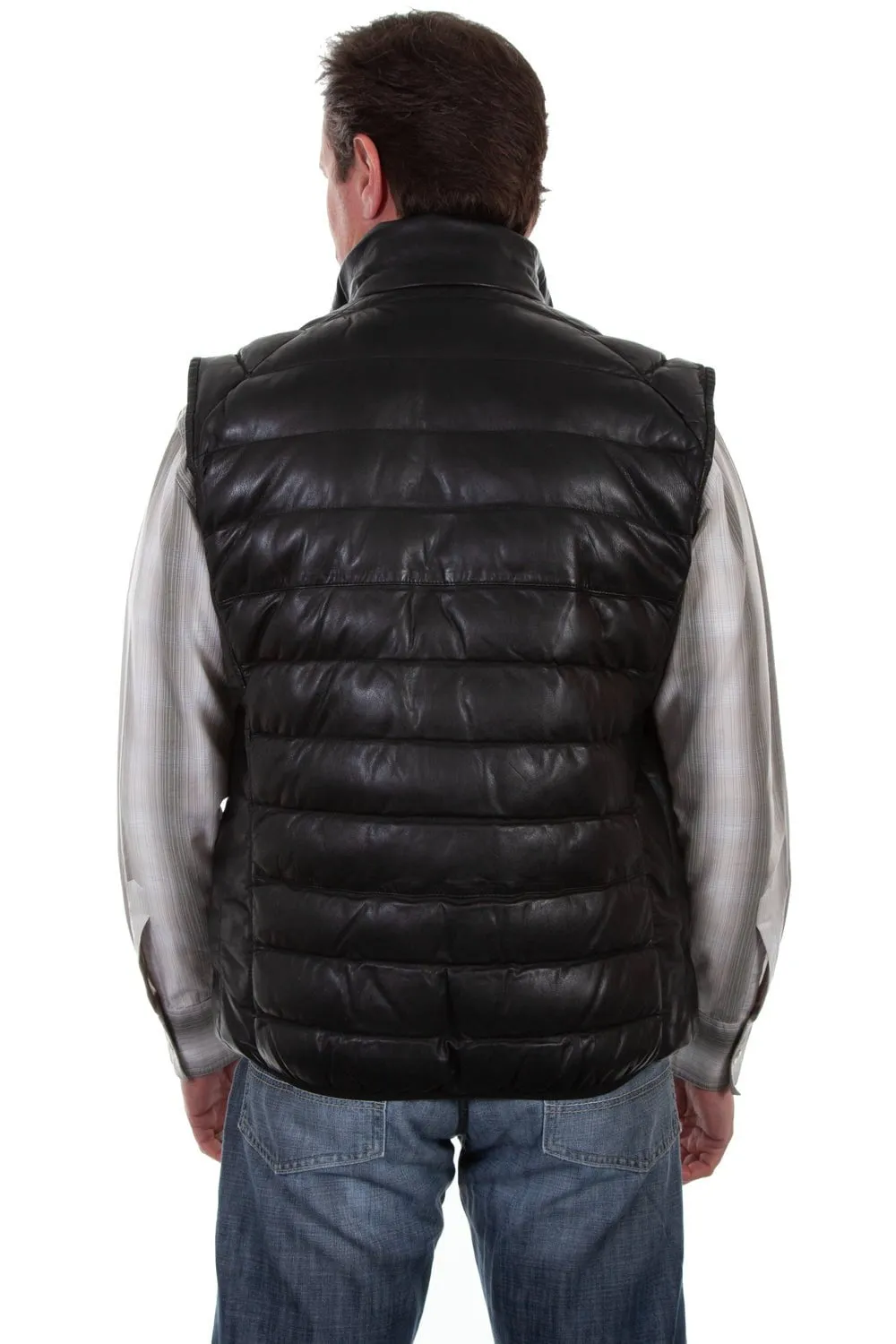 Scully Mens Black Leather Ribbed Vest S