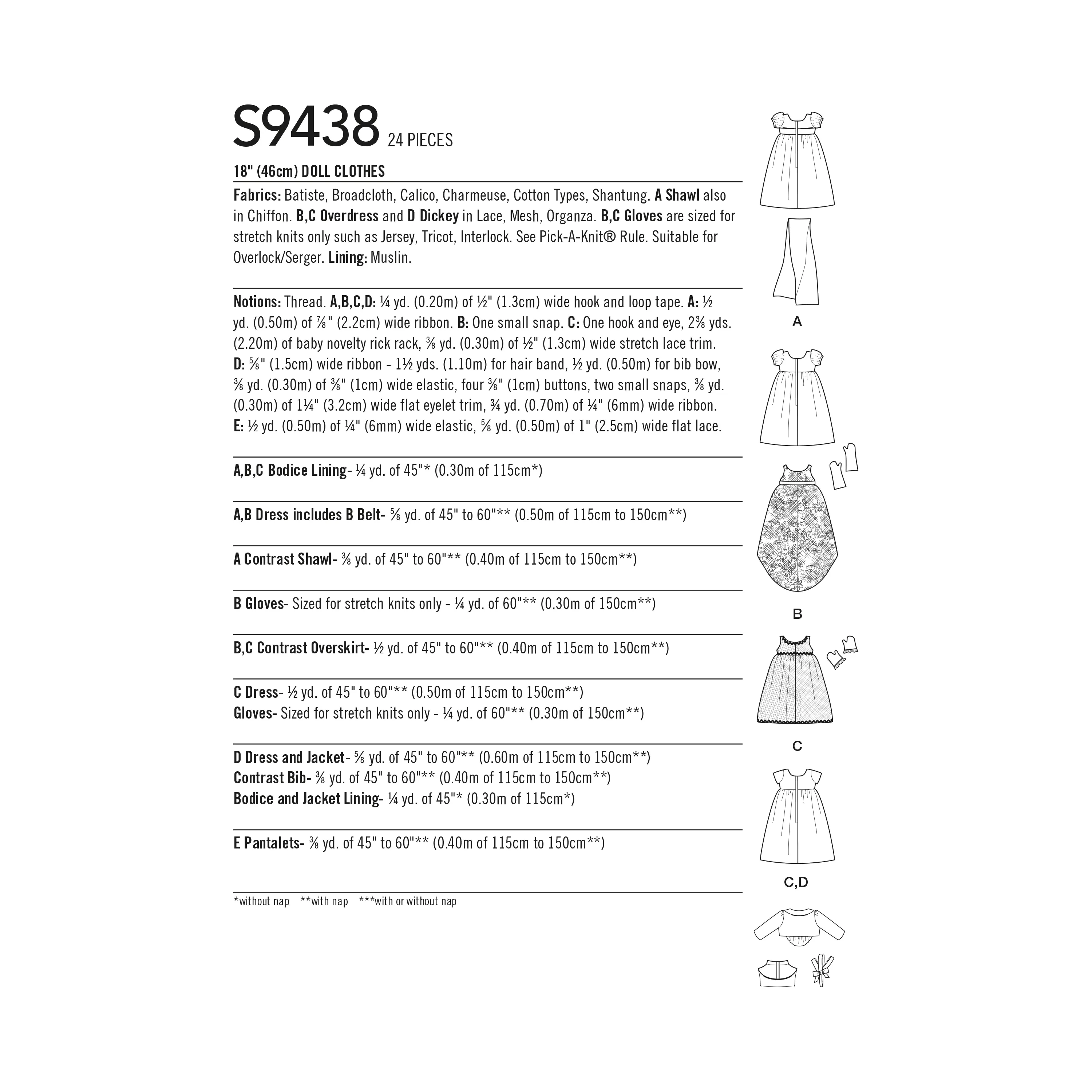 Simplicity Sewing Pattern 9438 18 inch Doll Clothes
